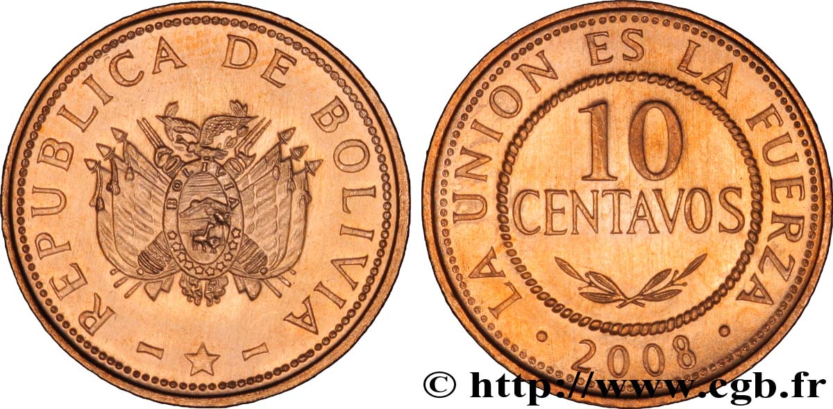 BOLIVIA 10 Centavos emblème 2008  MS 
