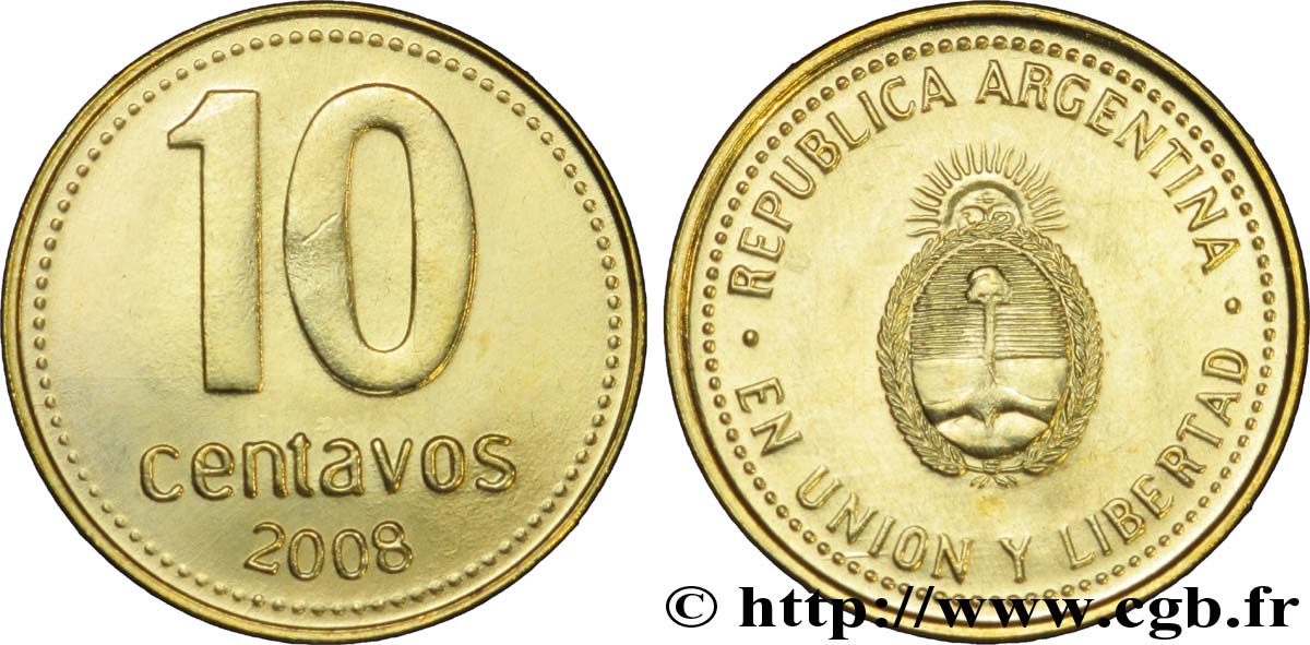 ARGENTINA 10 Centavos emblème 2008  MS 