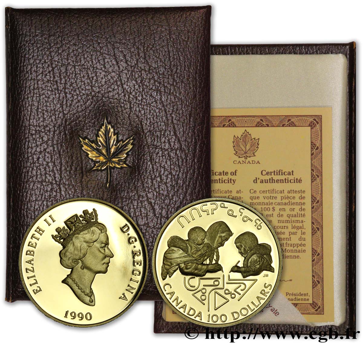 CANADá
 100 Dollars BE (Proof) anné internationale de l’alphabétisation : Elisabeth II / inuites 1990  FDC 