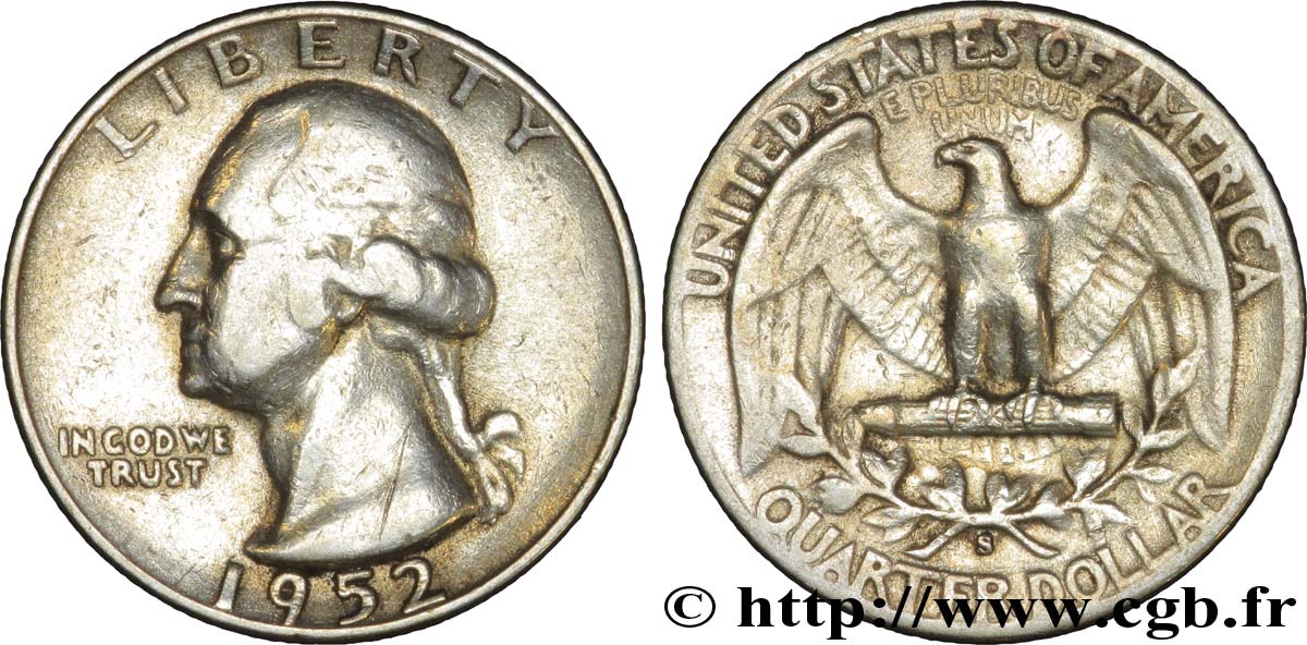UNITED STATES OF AMERICA 1/4 Dollar Georges Washington 1952 San Francisco - S VF 