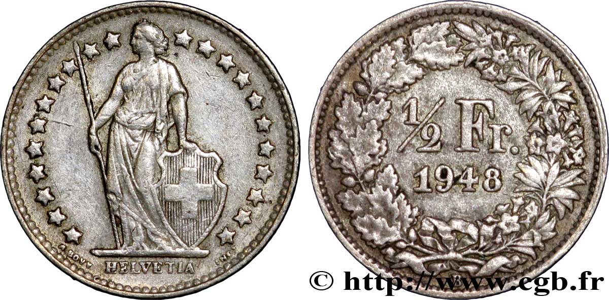 SVIZZERA  1/2 Franc Helvetia 1948 Berne - B BB 