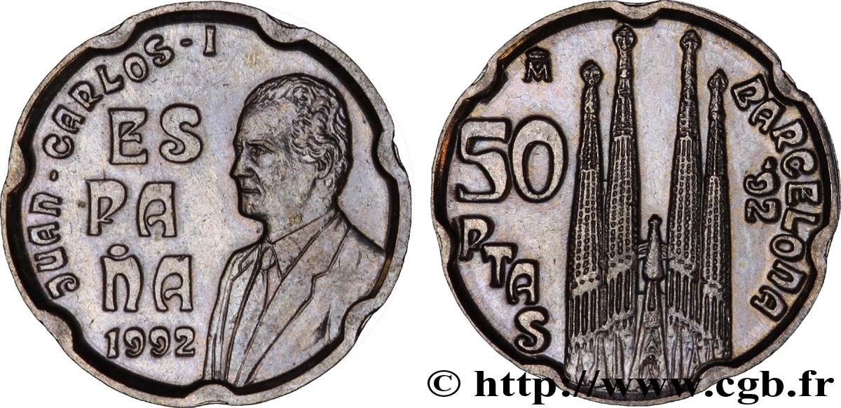 SPAGNA 50 Pesetas Barcelona ‘92 : Juan Carlos / cathédrale de la Sagrada Familia 1992  MS 