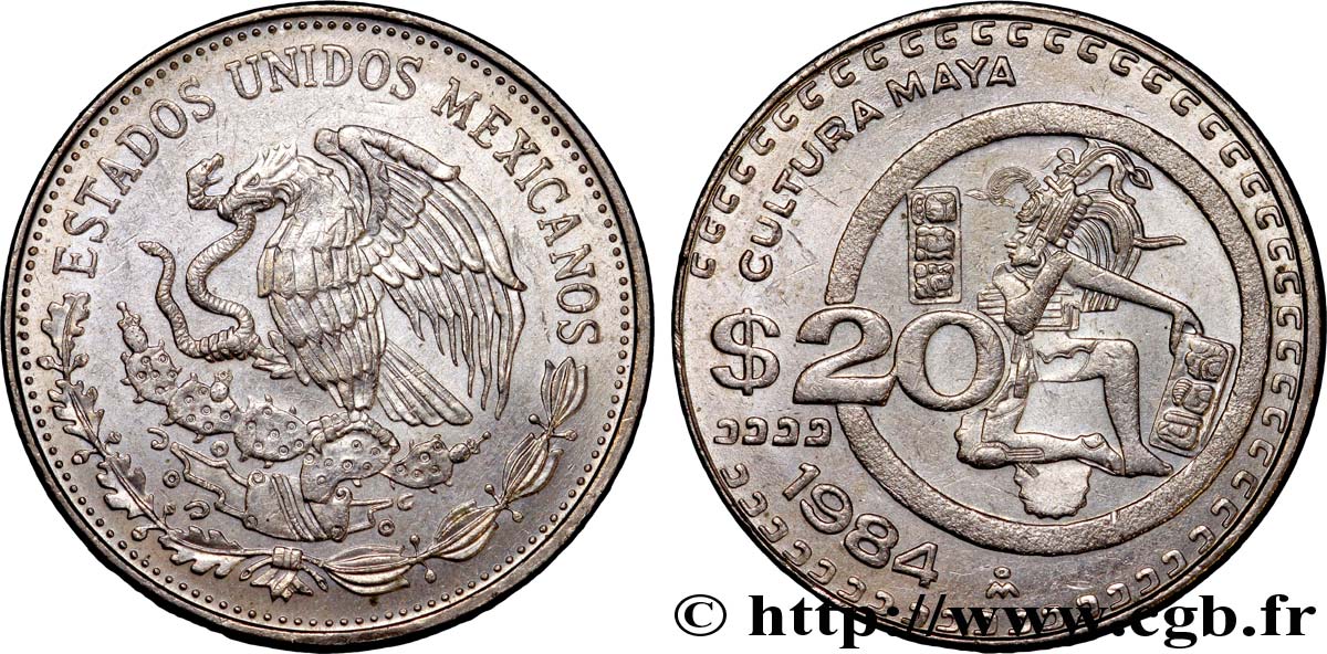 MÉXICO 20 Pesos aigle / culture Maya 1984 Mexico EBC 