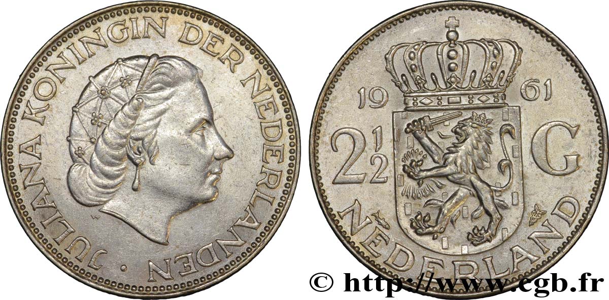 PAESI BASSI 2 1/2 Gulden Juliana 1961 Utrecht BB PCGS