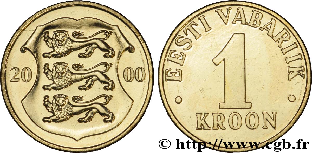 ESTONIA 1 Kroon emblème aux 3 lions 2000 Vantaa SC 