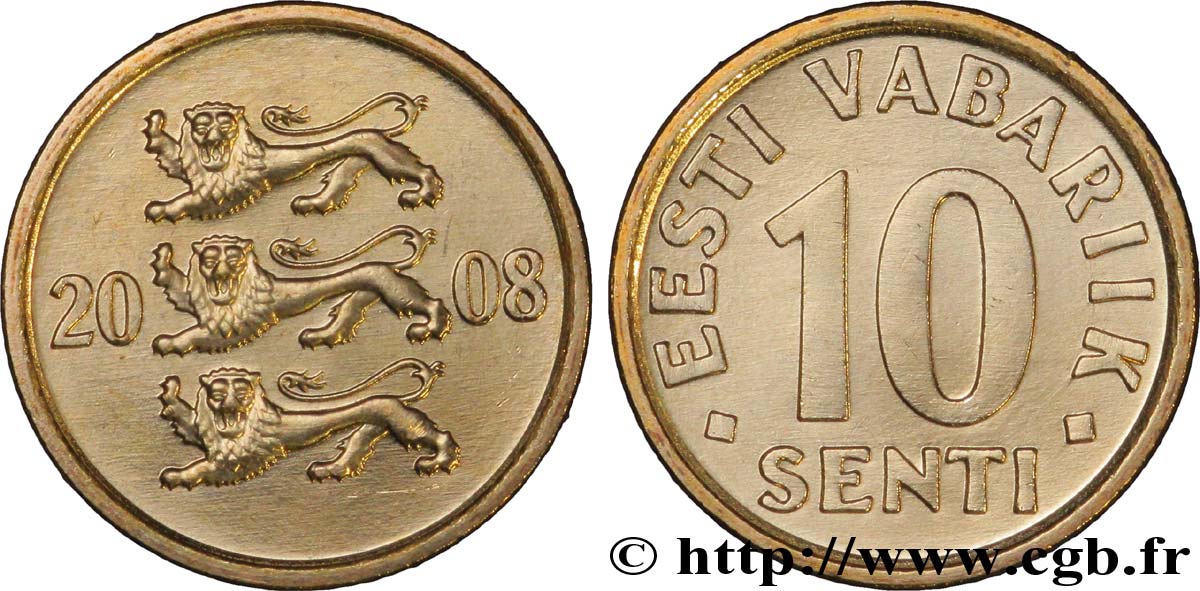 ESTONIA 10 Senti emblème aux 3 lions 2008  SC 