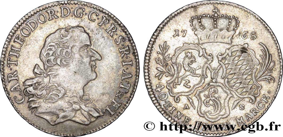 GERMANIA - PALATINATO 1/4  Konventionthaler Charles Théodore IV 1765  SPL 