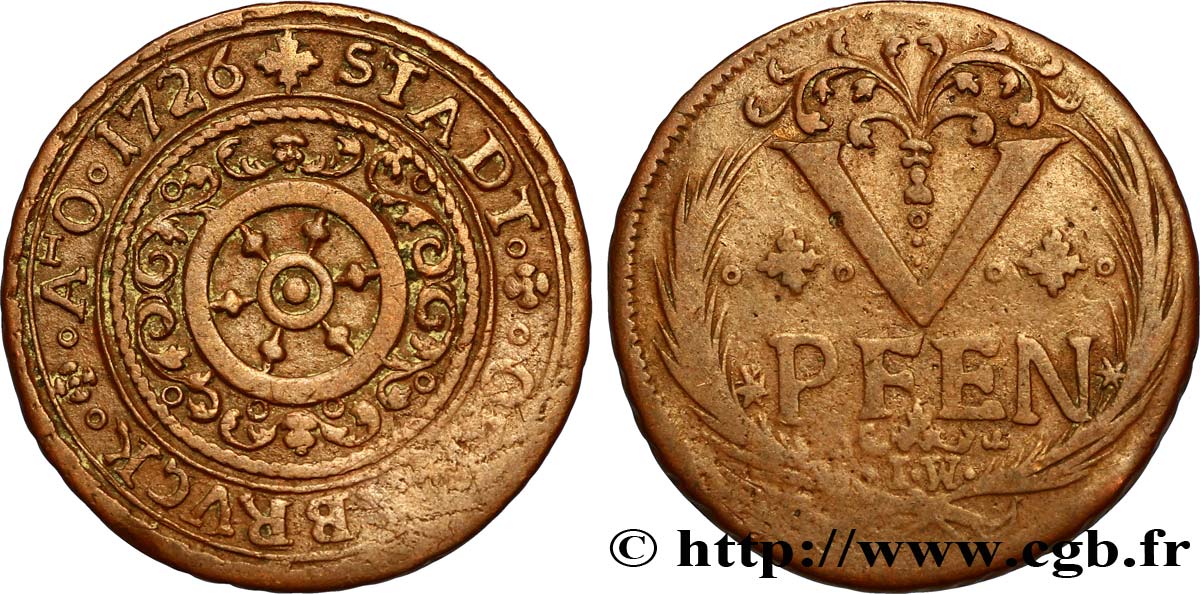 ALLEMAGNE - OSNABRÜCK 5 Pfennig emblème à la roue 1726  TB 