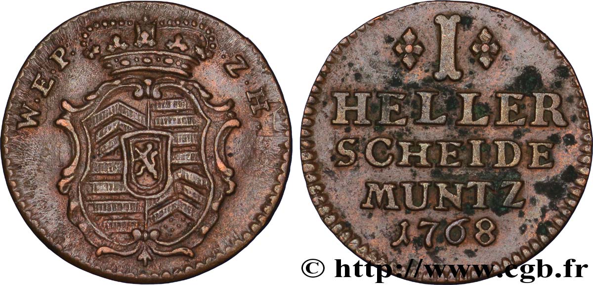 GERMANY - HANAU-MÜNZENBERG 1 Heller armes couronnées 1768  fVZ 