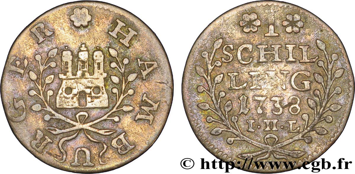 ALEMANIA - CIUDAD LIBRE DE HAMBURGO 1 Schilling (12 Pfennig) Hambourg 1738  BC+ 