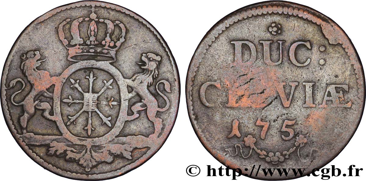 GERMANY - CLEVES 1 Duit (1/8 Stuber) Duché de Clèves 1751  VG 