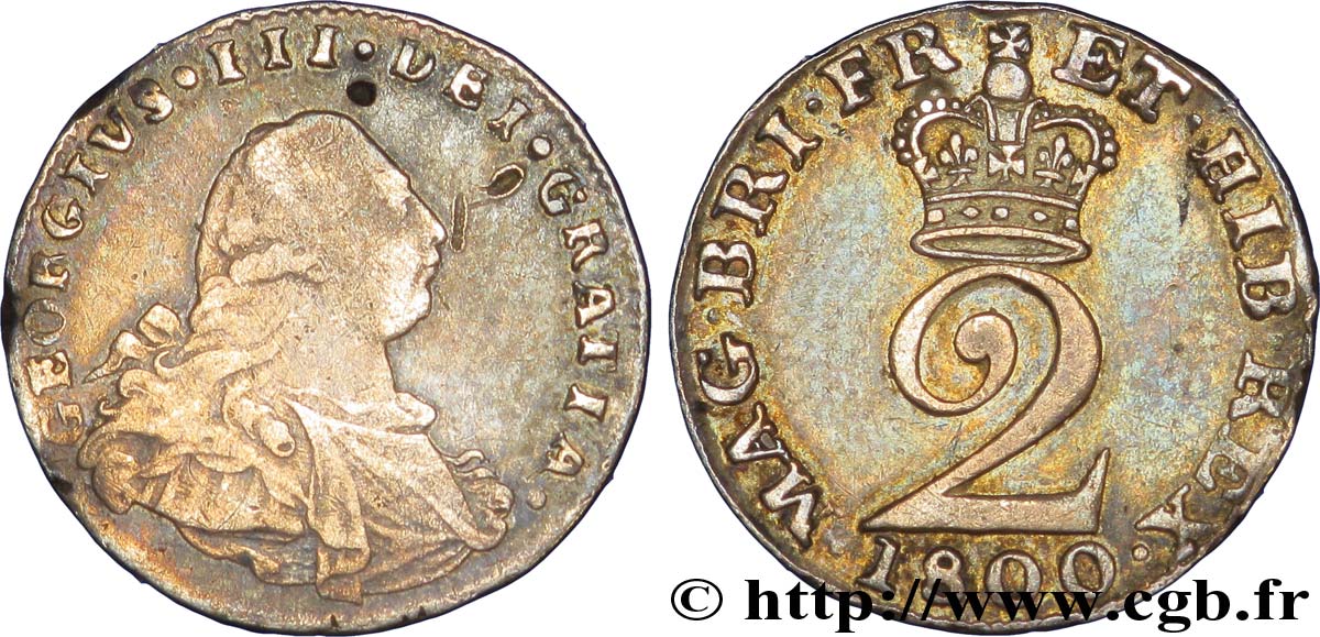 UNITED KINGDOM 2 Pence Georges III 1800  VF 
