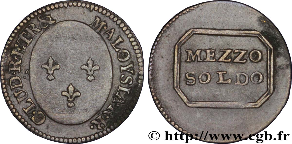 ITALY - KINGDOM OF ETRURIA 1/2 Soldo Royaume d’Etrurie 3 fleurs de lys (1804) N.D. Florence XF 
