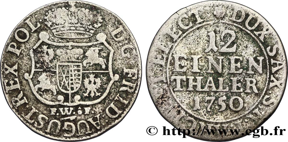 ALEMANIA - SAJONIA 1/12 Thaler frappe au nom de Frédéric Auguste II roi de Saxe 1750 Dresde BC 