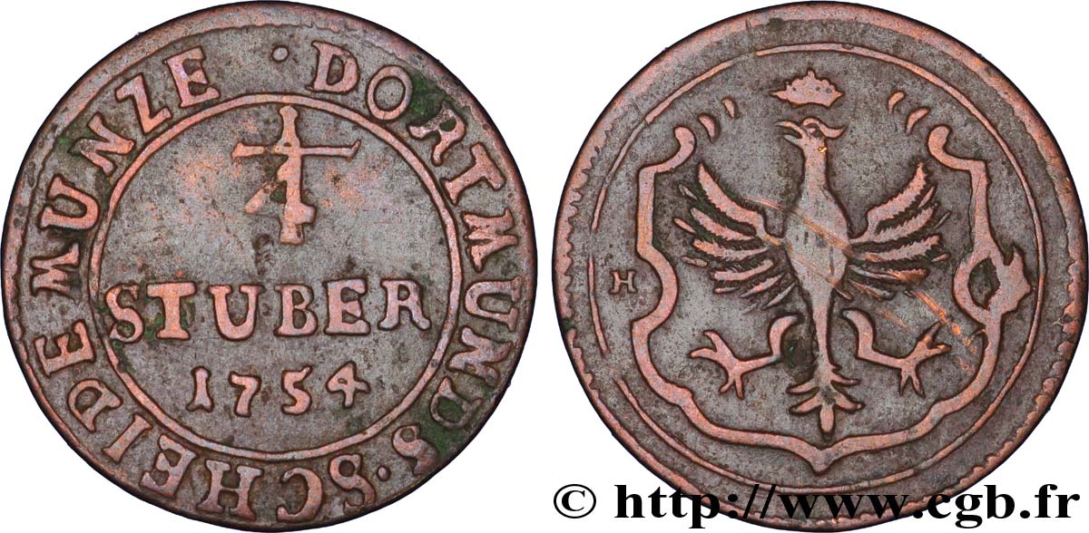 ALLEMAGNE - DORTMUND 1/4 Stuber aigle 1754  TB 