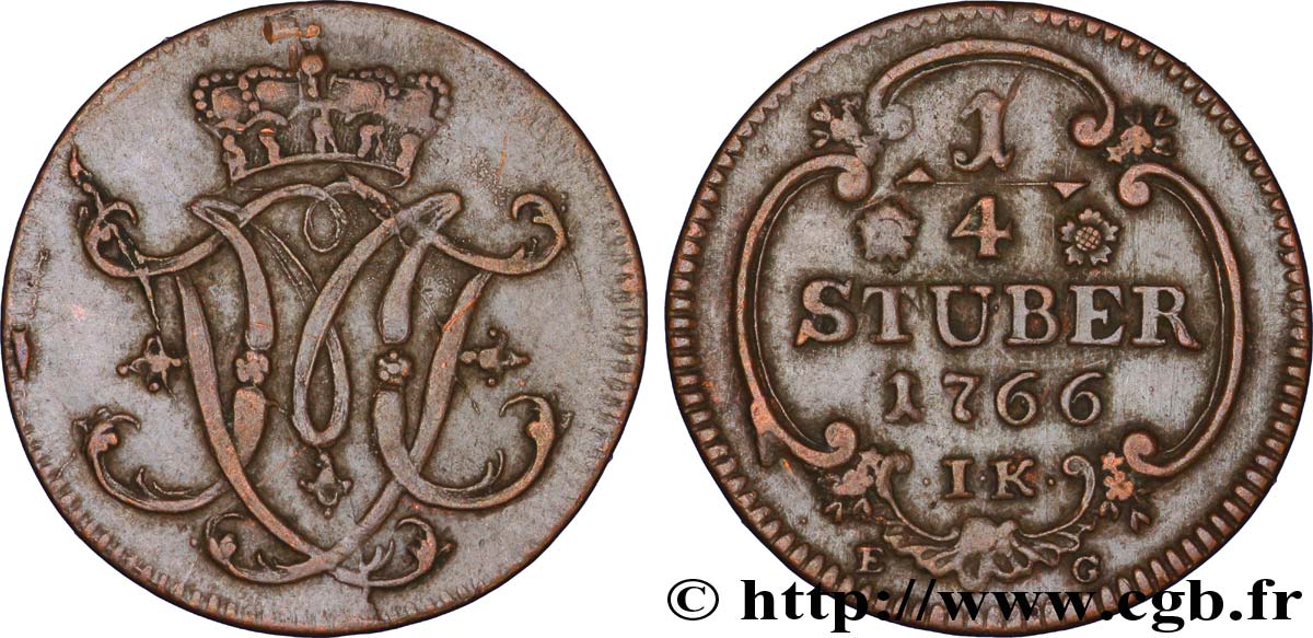 ALEMANIA - COLONIA 1/4 Stuber armes de Maximilien-Frédéric de Königsegg-Rotenfels prince-évèque 1766  MBC 