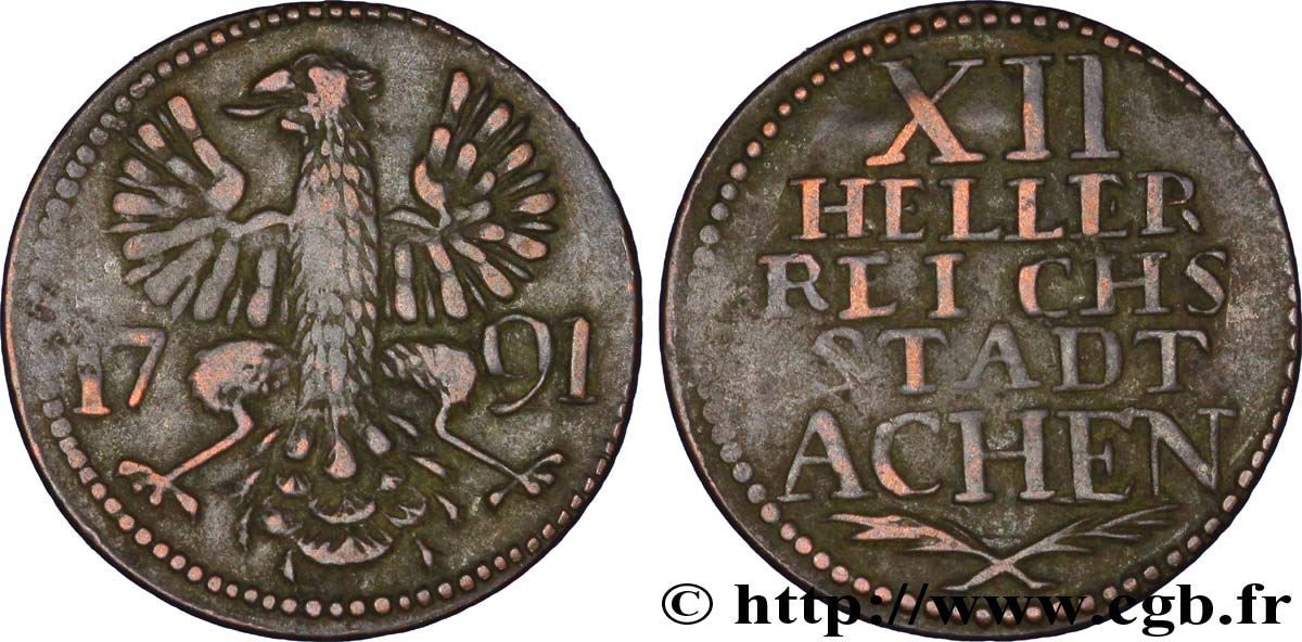 GERMANIA - AQUISGRANA 12 Heller ville de Aachen aigle 1791  BB 