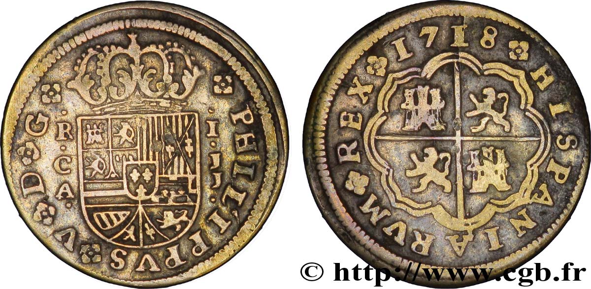 SPAIN 1 Real au nom de Philippe V 1718 Cuenca XF 