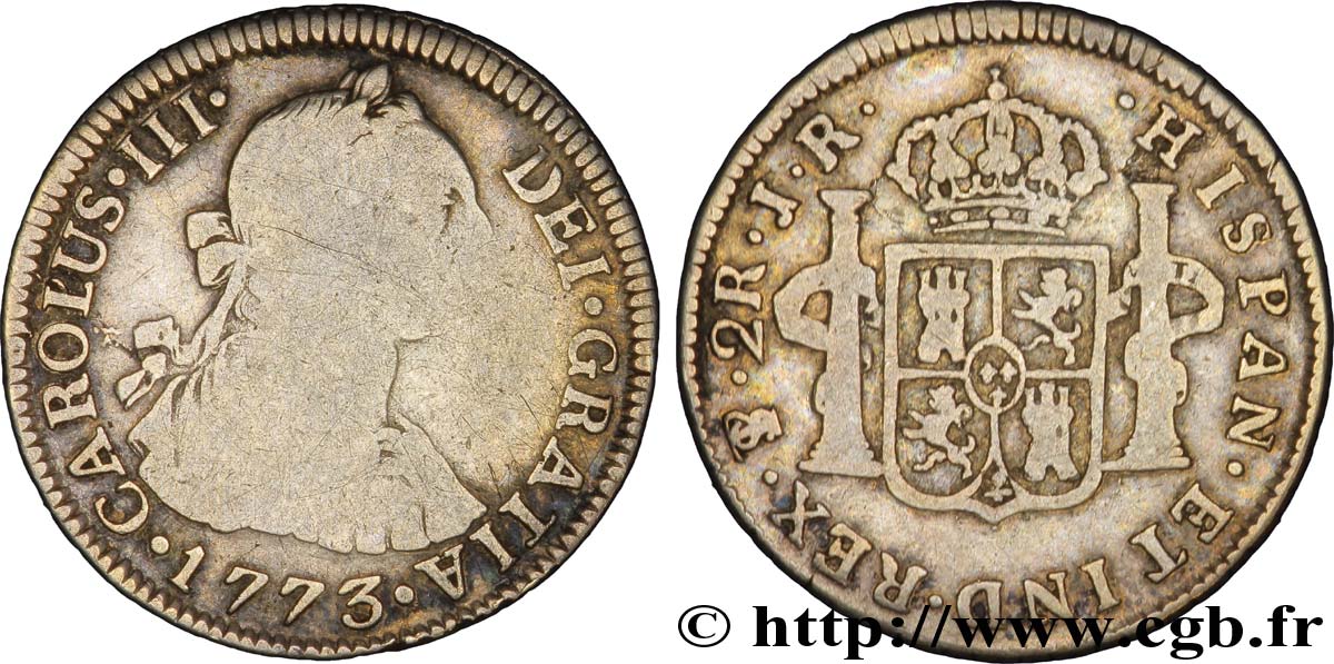 BOLIVIA 2 Reales Charles III d’Espagne JR 1773 Potosi BC 