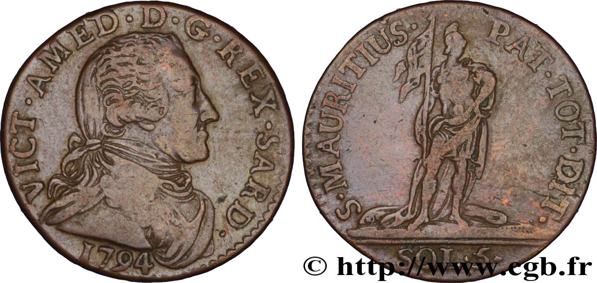 ITALIE - ROYAUME DE SARDAIGNE 5 Soldi Royaume de Sardaigne Victor Amédée III 1794 Turin TB+ 