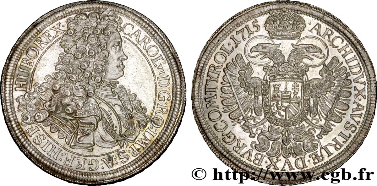 AUSTRIA 1 Thaler Charles VI /aigle bicéphale couronné 1715 Vienne MS 