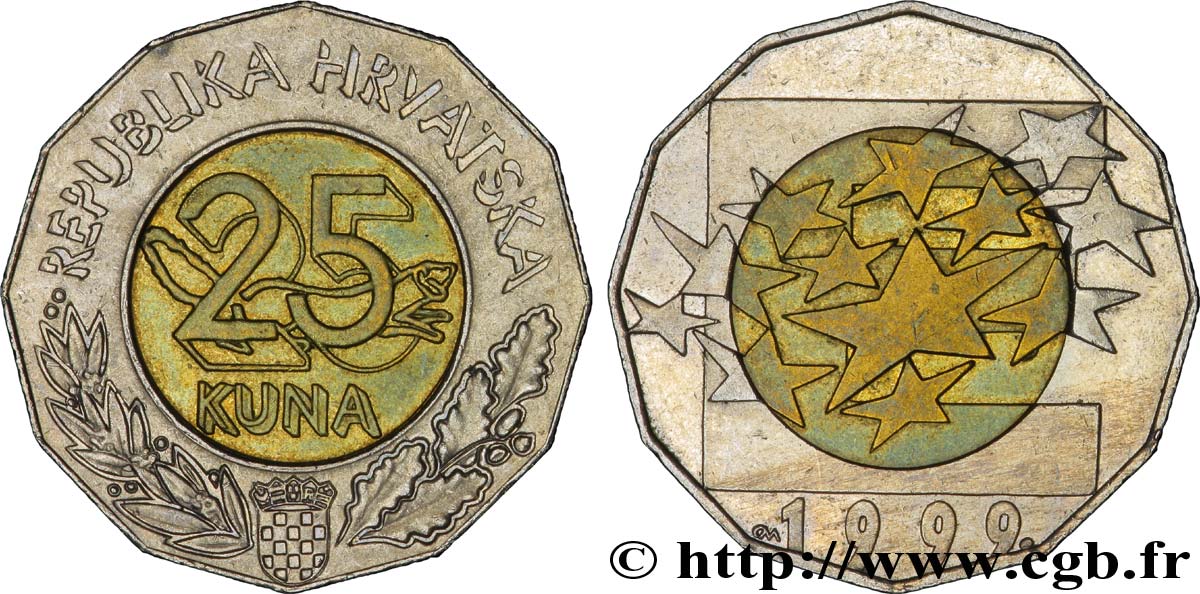 KROATIEN 25 Kuna Union Monétaire Européenne 1999  VZ 