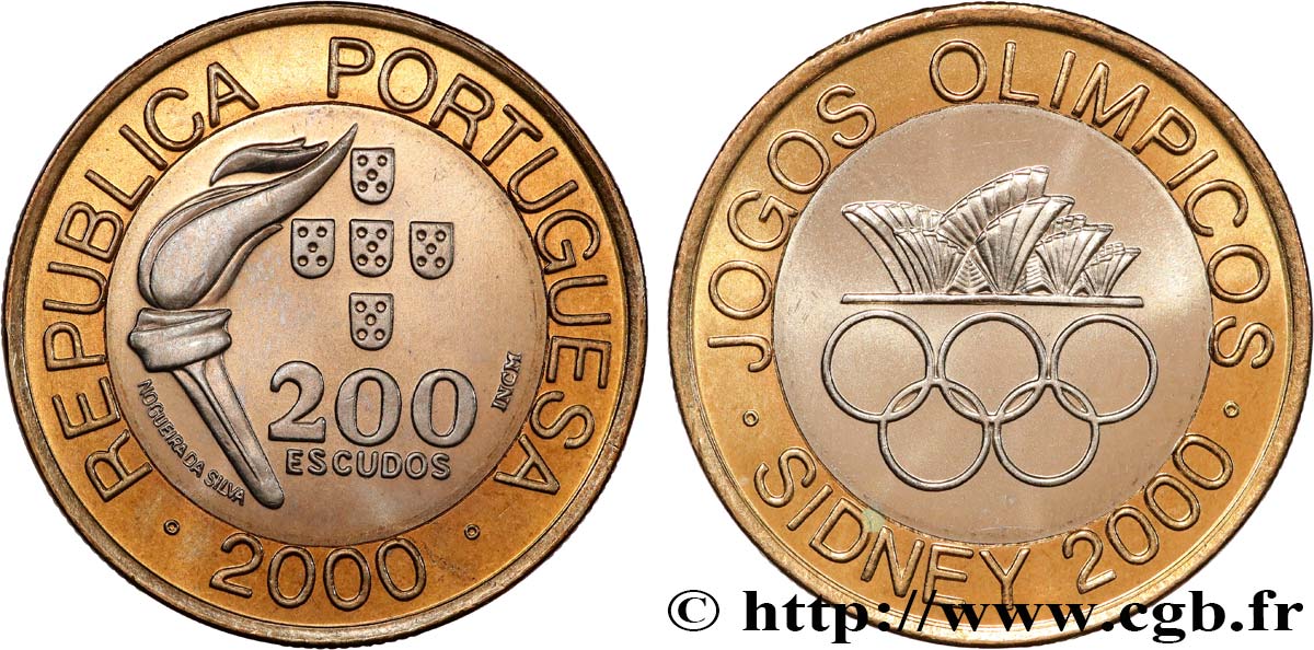 PORTUGAL 200 Escudos Jeux Olympiques de Sydney : torche / anneaux olympiques et opéra de Sydney 2000  fST 