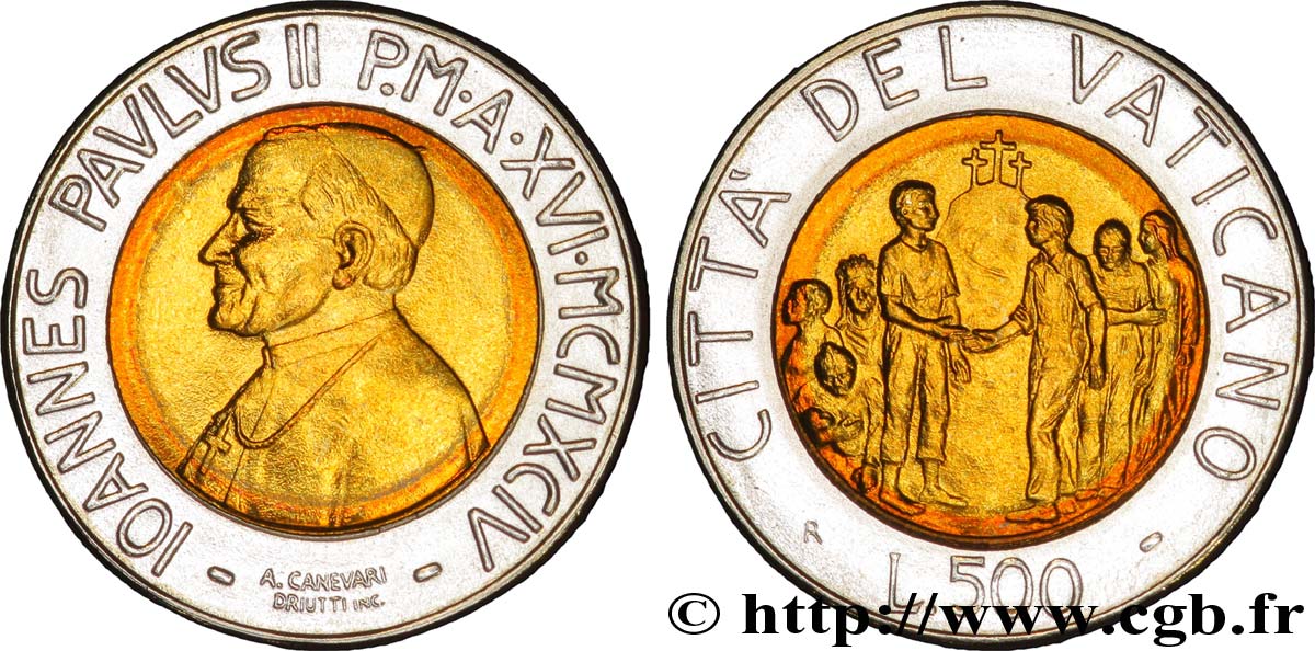 VATICANO Y ESTADOS PONTIFICIOS 500 Lire Jean Paul II an XVI 1994 Rome SC 