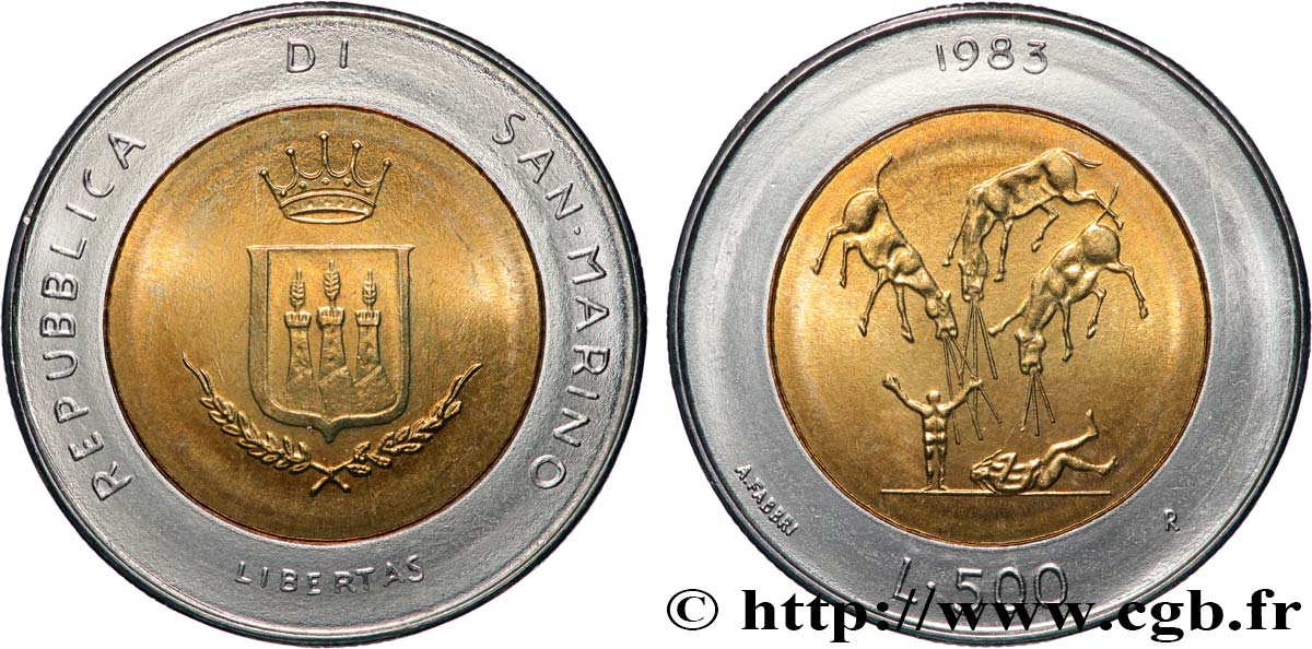 SAINT-MARIN 500 Lire emblème, la peur de la guerre nucléaire 1983 Rome - R SPL 