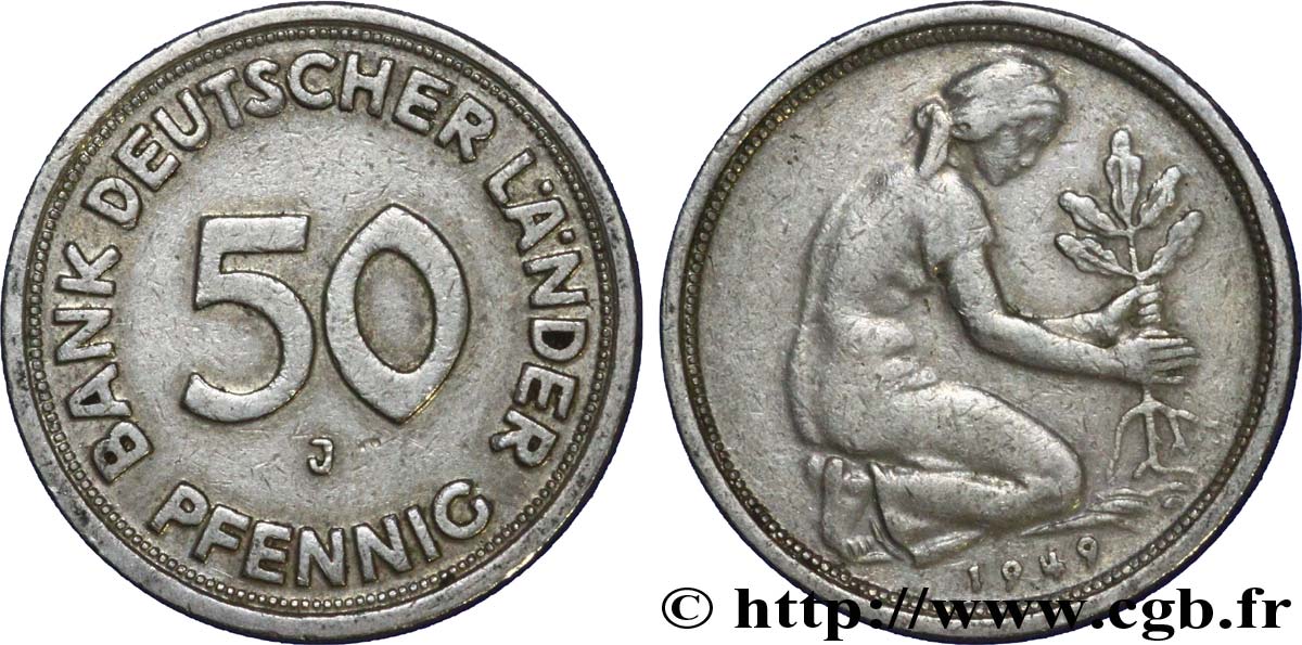 GERMANY 50 Pfennig “Bank deutscher Länder” 1949 Hambourg - J XF 