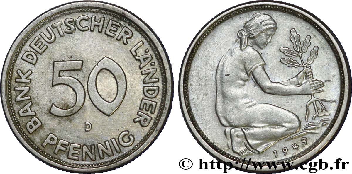 ALEMANIA 50 Pfennig “Bank deutscher Länder” 1949 Munich - D EBC 