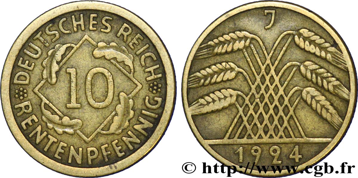 GERMANY 10 Rentenpfennig gerbe de blé 1924 Hambourg - J VF 