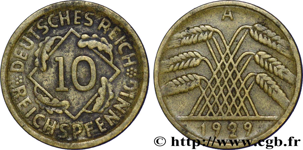 GERMANY 10 Reichspfennig gerbe de blé 1929 Berlin VF 
