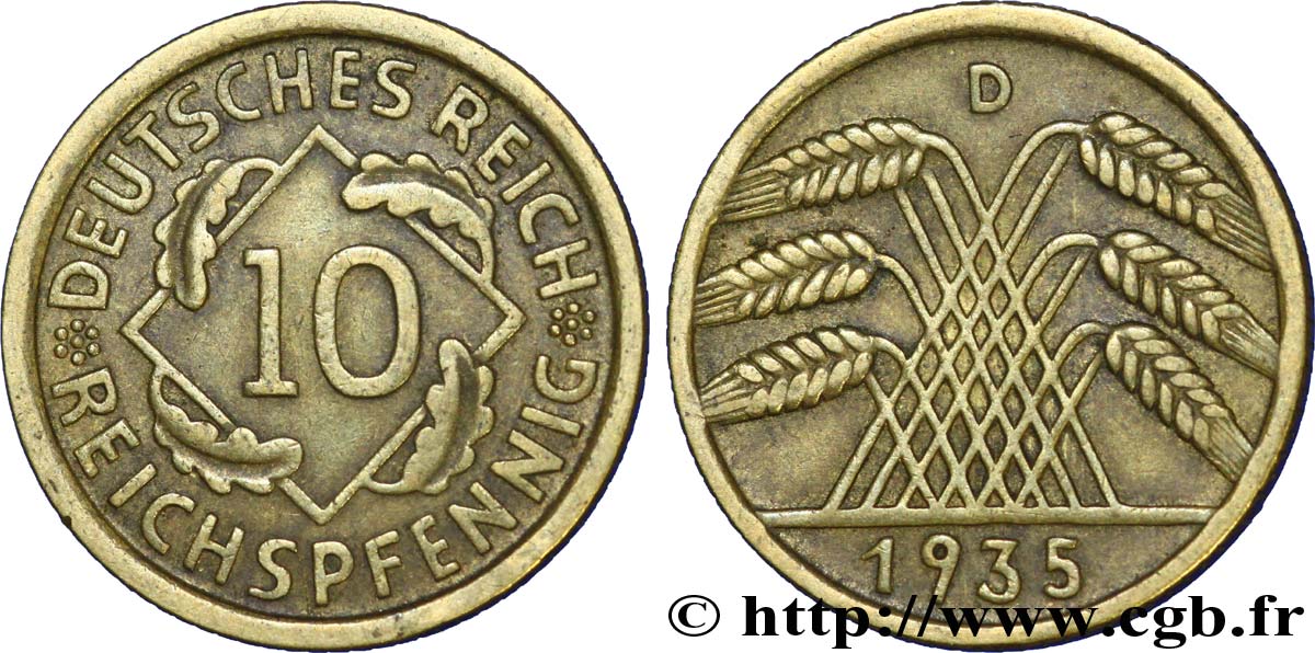 GERMANY 10 Reichspfennig gerbe de blé 1935 Munich - D XF 