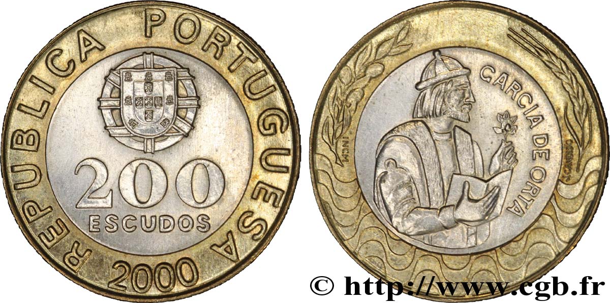 PORTUGAL 200 Escudos emblème / le médecin et Botaniste Garcia de Orta 2000  VZ 