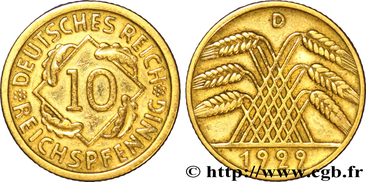 DEUTSCHLAND 10 Reichspfennig gerbe de blé 1929 Munich - D fSS 