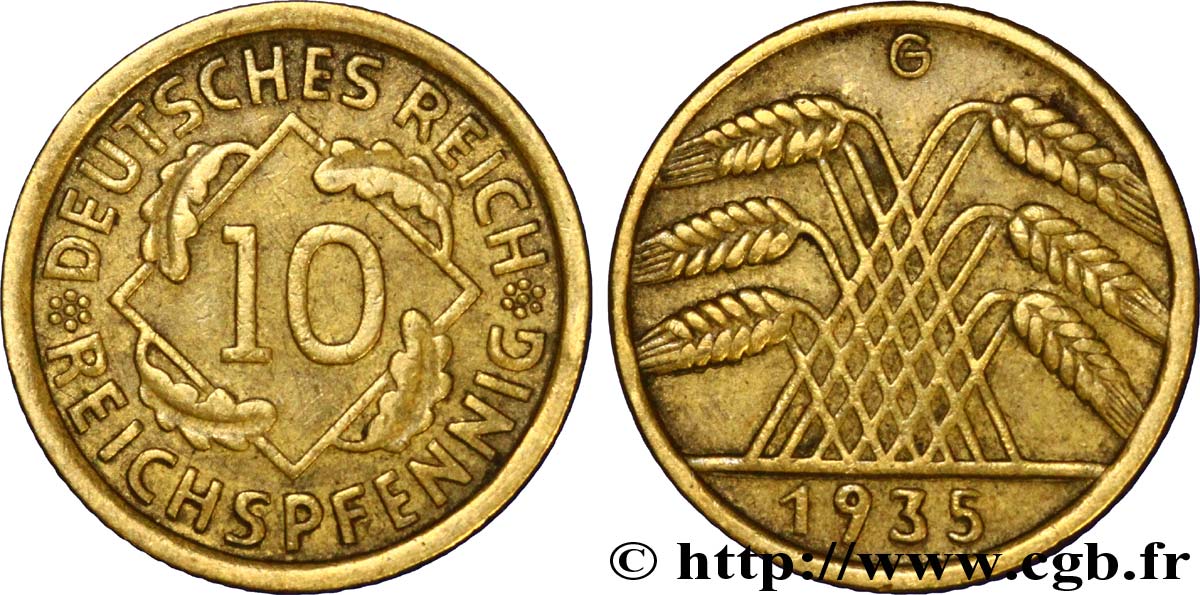 GERMANIA 10 Reichspfennig gerbe de blé 1935 Karlsruhe - G BB 