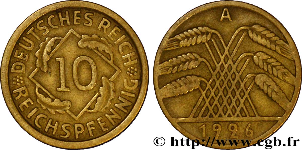 ALEMANIA 10 Reichspfennig gerbe de blé 1926 Berlin BC+ 