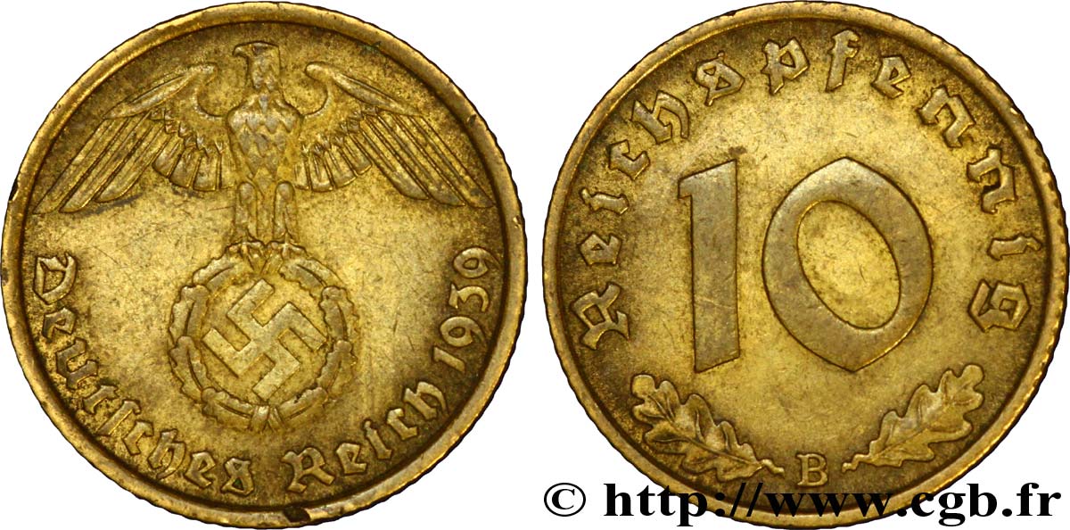 ALEMANIA 10 Reichspfennig aigle surmontant une swastika 1939 Vienne - B MBC+ 