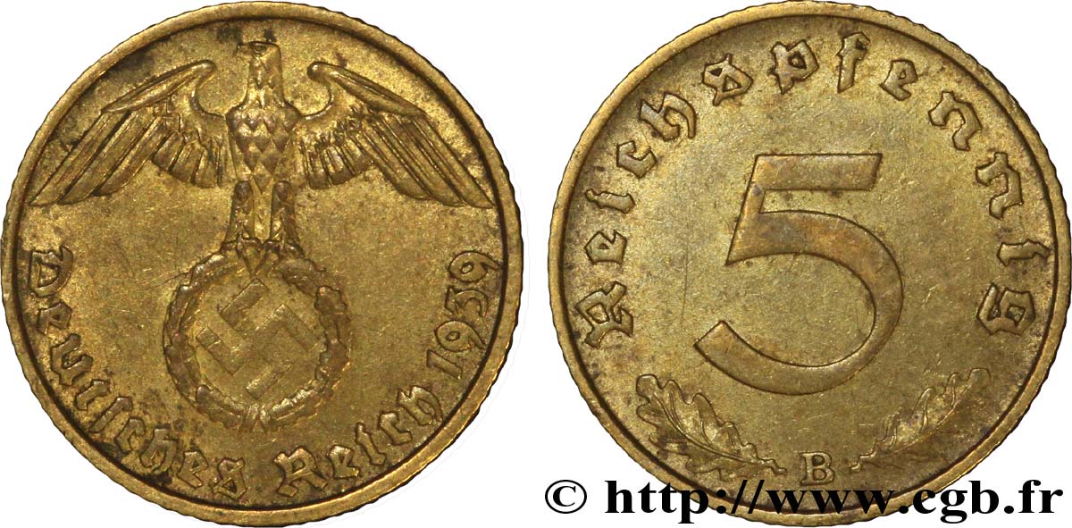 ALEMANIA 5 Reichspfennig aigle surmontant une swastika 1939 Vienne - B MBC+ 