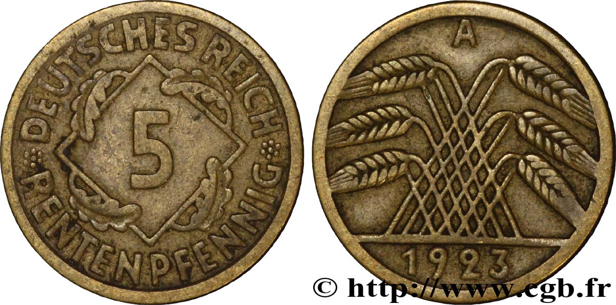 ALEMANIA 5 Rentenpfennig gerbe de blé 1923 Berlin BC+ 