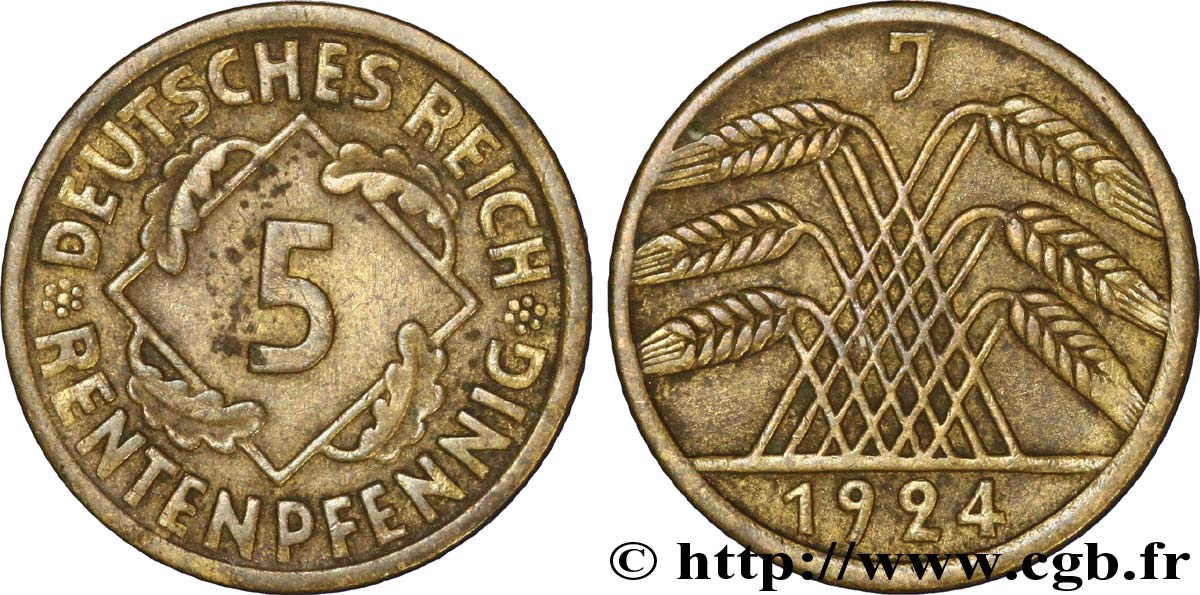 DEUTSCHLAND 5 Rentenpfennig gerbe de blé 1924 Hambourg - J SS 