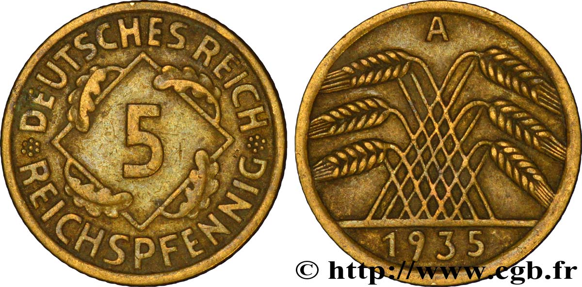 DEUTSCHLAND 5 Reichspfennig gerbe de blé 1935 Berlin fSS 