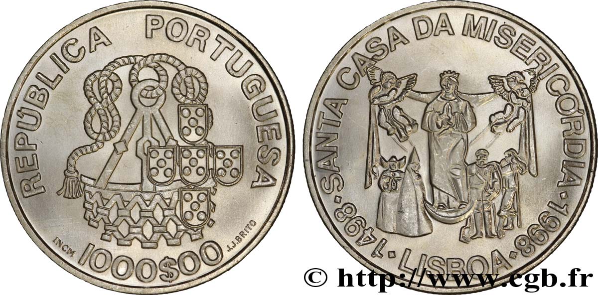 PORTUGAL 1000 Escudos 400e anniversaire de la Santa Casa da Misericórdia de Lisbonne 1998  SUP 