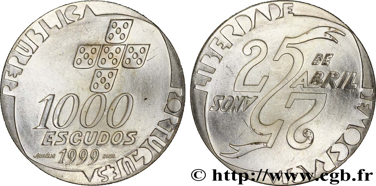 PORTUGAL 1000 Escudos 25e anniversaire du 25 Avril 1999  VZ 