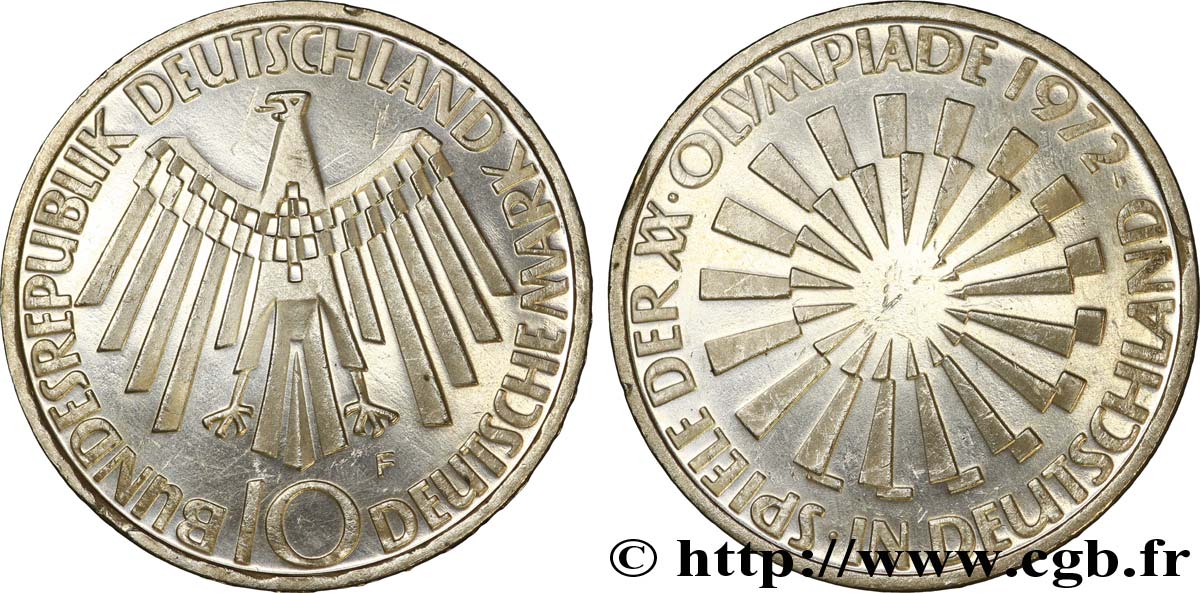 DEUTSCHLAND 10 Mark BE (Proof) XXe J.O. Munich / aigle “IN DEUTSCHLAND” 1972 Stuttgart - F VZ 