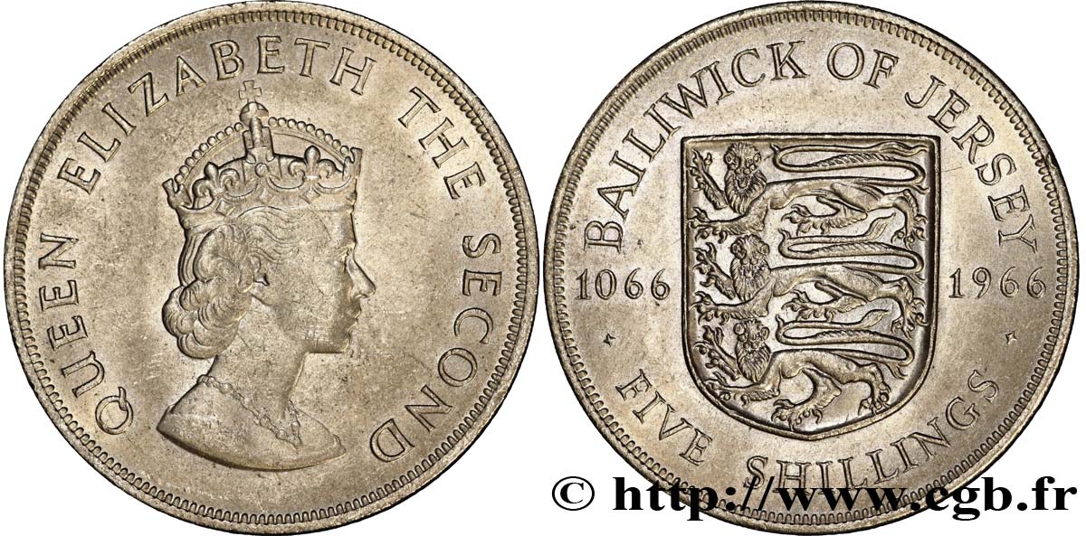 JERSEY 5 Shilling Elisabeth II / armes du Baillage de Jersey 1966  SPL 