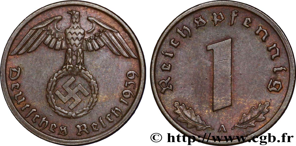 GERMANY 1 Reichspfennig aigle et swastika 1939 Berlin AU 