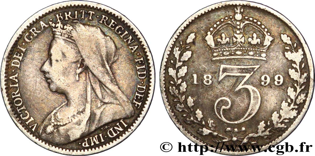 UNITED KINGDOM 3 Pence Victoria 1899  XF 