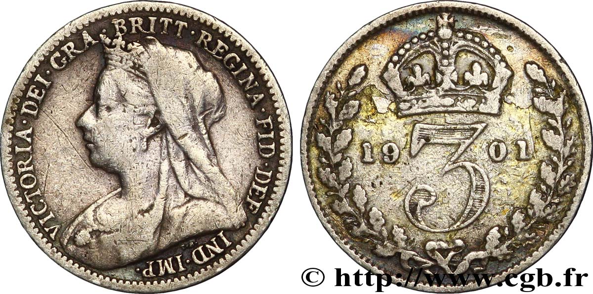 VEREINIGTEN KÖNIGREICH 3 Pence Victoria 1901  SS 